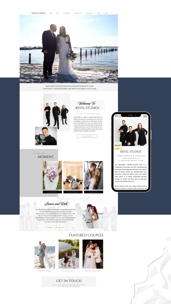 Showit website for photographer and videographer