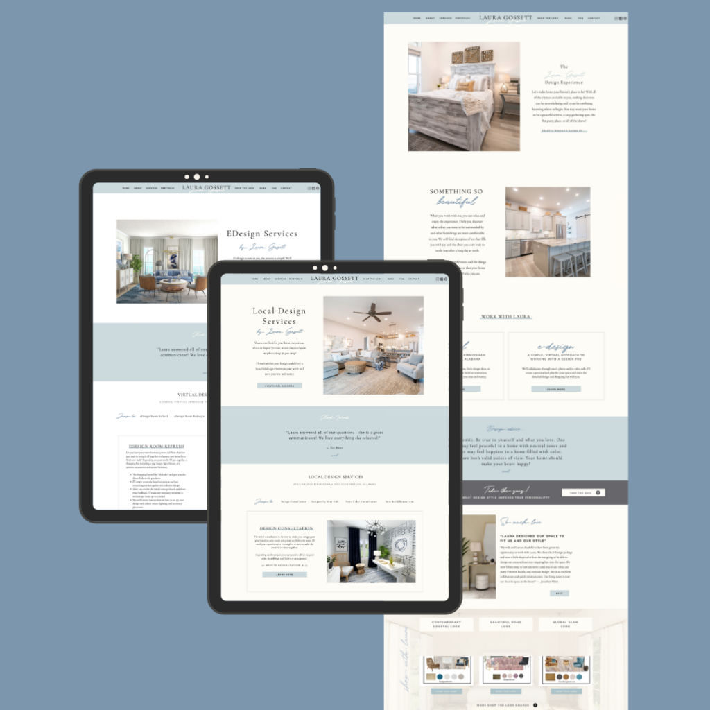 Two Showit service pages for an interior designer