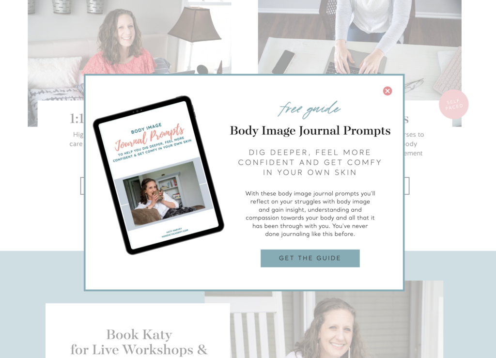 Pop-up for a freebie created on a non-diet dietitian Showit template customization