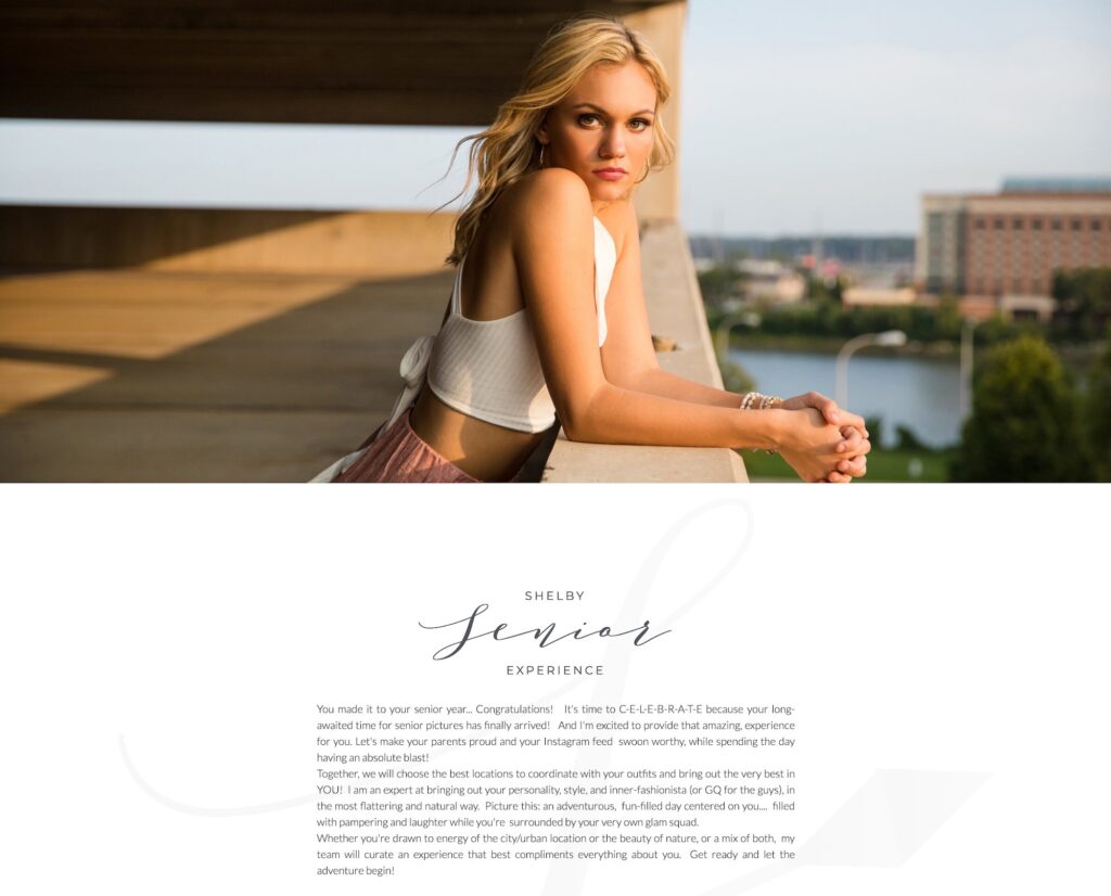 The top part of a senior photography website before being refreshed.