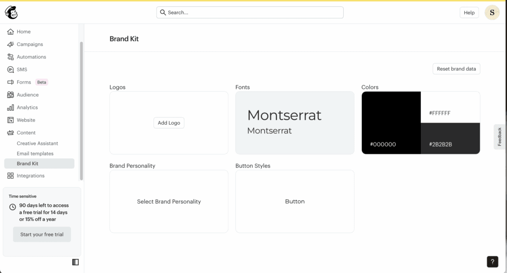 brand settings in Mailchimp