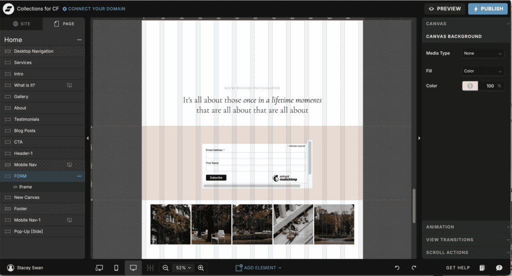Mailchimp form embedded on Showit website